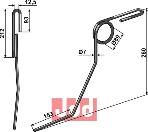 Torsjon etterløpstind til Steketee Ø7 x 260 mm - 12,5 mm boltåpning