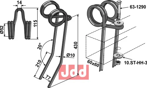 Etterharv tind Ø10mm - dobbelt - JDD Utstyr