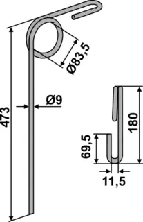 Following tine Ø9mm til Väderstad Ø9mm, L: 473mm, Bolts: 11.5
