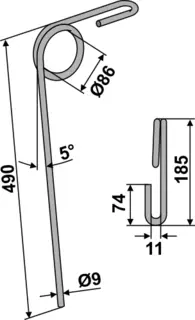 Following tine Ø9mm til Väderstad Ø9mm, L: 490mm, Bolts: 11