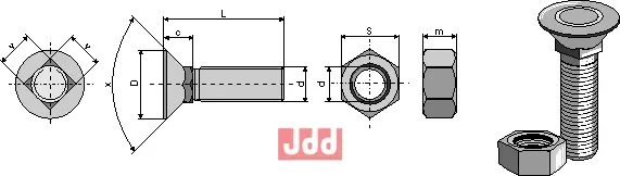 Plogbolt DIN 608 M11x1,5x40 med Mutter - JDD Utstyr