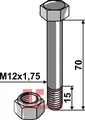 Springbolt M12x1,75x70 - 12.9 m. Mutter