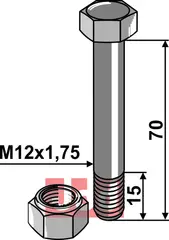 Springbolt M12x1,75x70 - 12.9 m. Mutter