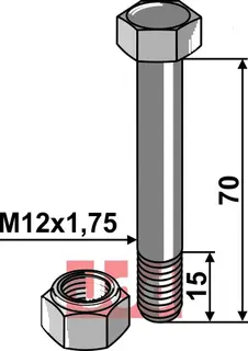 Springbolt M12x1,75x70 - 12.9 m. Mutter