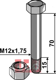 Springbolt M12x1,75x70 - 12.9 m. Mutter