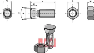 Plogbolt DIN 11014 M12x1,75x30 med Mutter