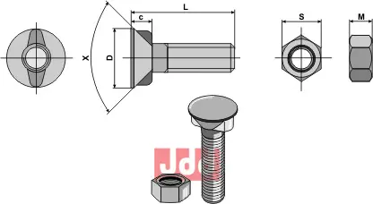 Plogbolt M12x1,75x30 med Mutter - JDD Utstyr