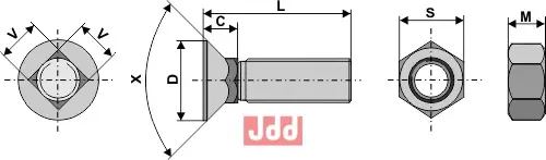 Plogbolt M12 x 1,75 x 30 med Mutter - JDD Utstyr