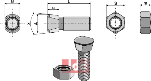 Plogbolt M12x1,75x32 med Mutter - JDD Utstyr