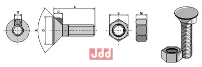 Plogbolt DIN 604 M12x1,75x35 med Mutter - JDD Utstyr