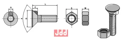 Plogbolt DIN 604 M12x1,75x35 med Mutter - JDD Utstyr