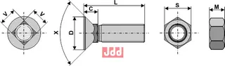 Plogbolt M12 x 1,75 x 35 med Mutter Kyllingstad