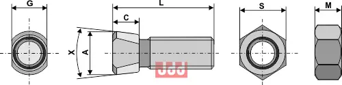 Plogbolt M12 x 1,75 x 35 med Mutter - JDD Utstyr