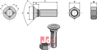 Plogbolt M12 x 1,75 x 38 med Mutter