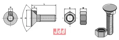 Plogbolt DIN 604 M12 x 1,75 x 35 - JDD Utstyr