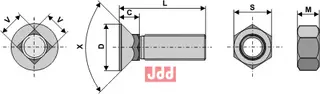 Plogbolt 1/2" UNF x 40 med Mutter