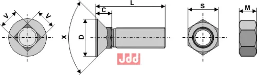 Plogbolt M12 x 1,75 x 40 med Mutter - JDD Utstyr