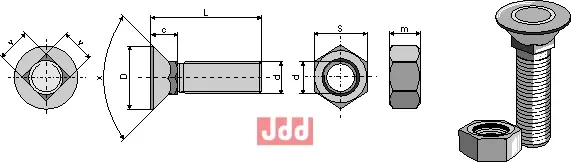 Plogbolt DIN 608 M12x1,75x45 med Mutter - JDD Utstyr