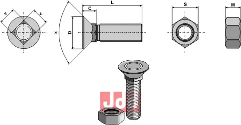 Plogbolt M12 x 1,25 x 45 med Mutter - JDD Utstyr