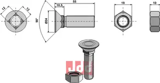 Plogbolt DIN 608 M12 x 1,75 x 55 med Mutter