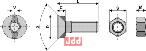 Plogbolt M12 x 1,75 x 55 med Mutter - JDD Utstyr