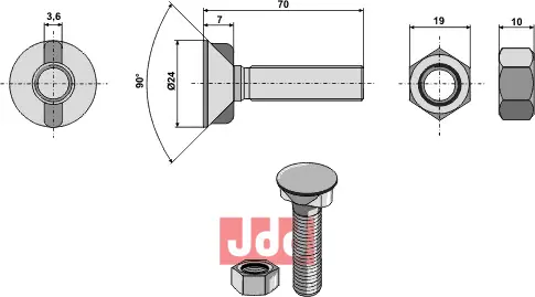 Plogbolt DIN 11014 M12x1,75x70 - JDD Utstyr