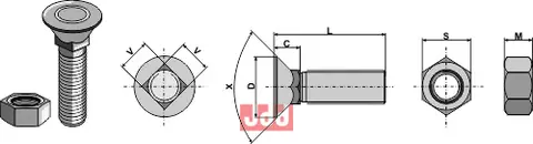 Plogbolt M12x1,75x60 DIN 608 - m. Mutter