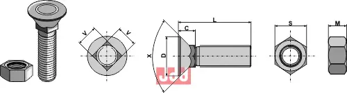 Plogbolt M12x1,75x60 DIN 608 - m. Mutter - JDD Utstyr