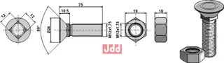 Plogbolt DIN 608 M12 x 1,75 x 75 med Mutter