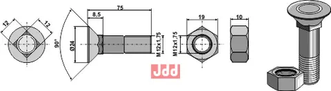 Plogbolt M12x1,75x75 med Mutter