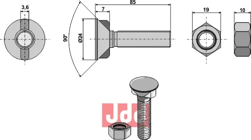 Plogbolt DIN 11014 M12 x 1,75 x 85 - JDD Utstyr
