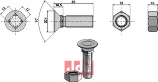 Plogbolt DIN 608 M12 x 1,75 x 85 med Mutter