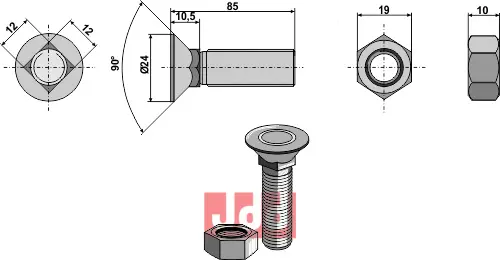 Plogbolt DIN 608 M12 x 1,75 x 85 - JDD Utstyr