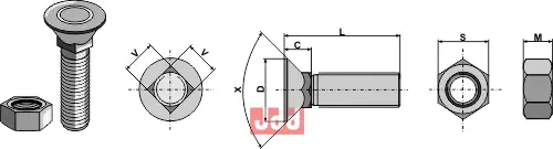 Plogbolt M12x1,75x90 DIN 608 - m. Mutter - JDD Utstyr