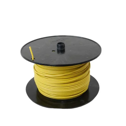 Gul enleder strømkabel 1x1,5mm² 100 meter ledning på plastrull