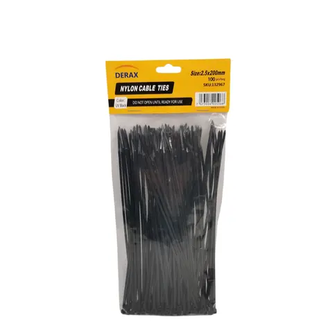 100stk Sorte strips 2.5×200mm Maks strekkbelastning 8 kg