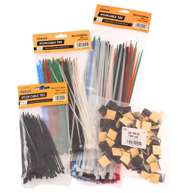 Sett med 500stk Strips fra 120 til 370mm og 100 fester for strips 