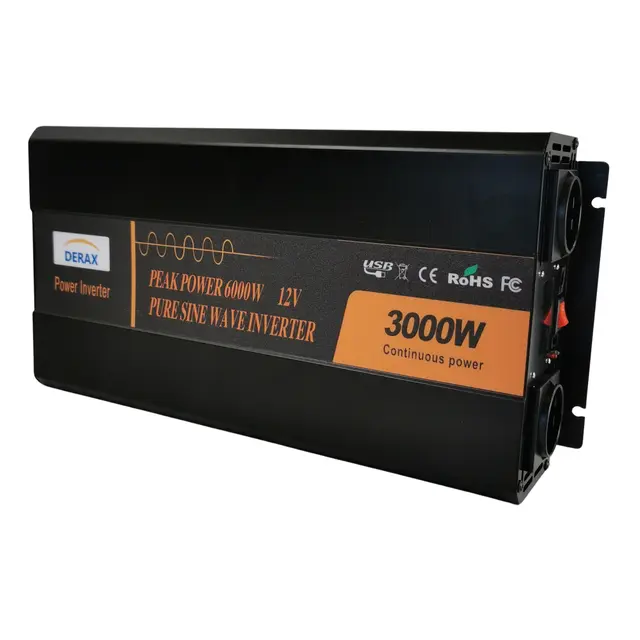 Spenningsomformer fra 24 Volt 230 volt 3000 watt - Peak 6000 watt med panel 