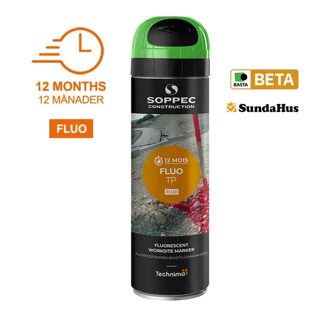 Soppec Fluo TP Grønn, 500 ml 12 måneders fluorescerende merkespray 