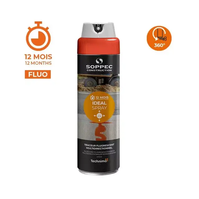 Soppec Ideal Spray fluo Rød, 500 ml 360°skrive/tunnelspray 