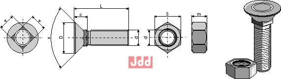 Plogbolt DIN 608 M14x2x35 med Mutter - JDD Utstyr