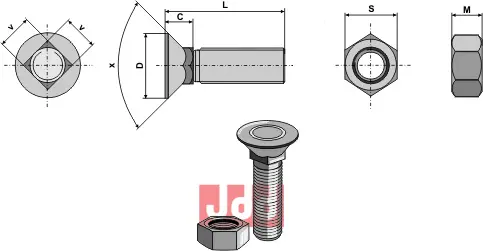 Plogbolt M14 x 1,5 x 35 med Mutter - JDD Utstyr