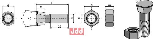 Plogbolt M14 x 2 x 39 med Mutter - JDD Utstyr