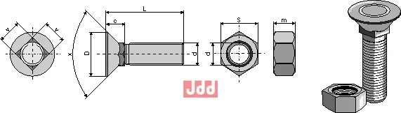 Plogbolt DIN 608 M14x2x60 med Mutter - JDD Utstyr