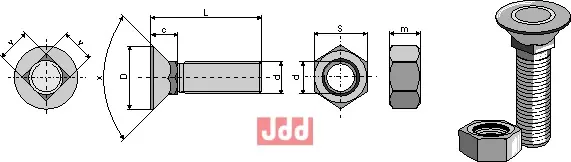 Plogbolt DIN 608 M14 x 2 x 80 med Mutter - JDD Utstyr