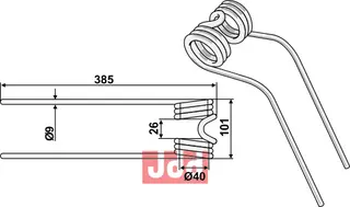 Tedder tine Ø9 til Freudendahl Ø9, 385mm, RV 410/510/720