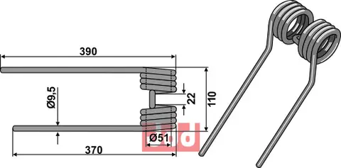 Tind til Kuhn Ø9,5 x 370-390 mm - GF-modeller