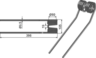 Rivetind til Kuhn Ø9,5, lengde 395 mm
