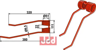 Rivetind til Kverneland Ø9,5 mm, 320-380 mm lengde