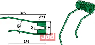 Rivetind til Kverneland Ø9,5 mm, lengde 270-325 mm
